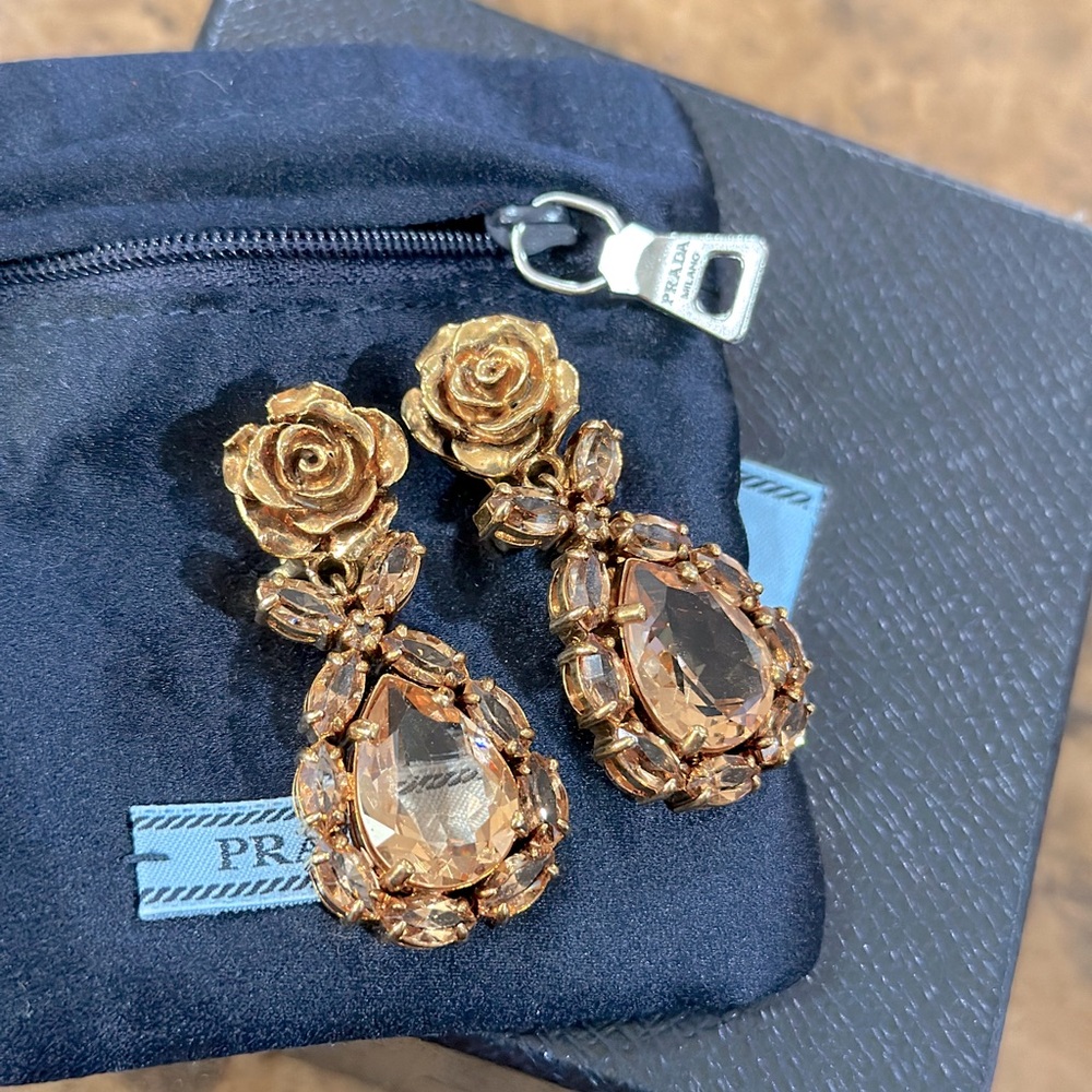 Prada Crystal Rose Drop Earrings